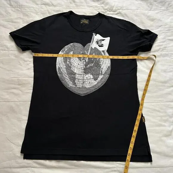 Vivienne Westwood Anglomania Black heart globe print t-shirt Size Large - Picture 7 of 8